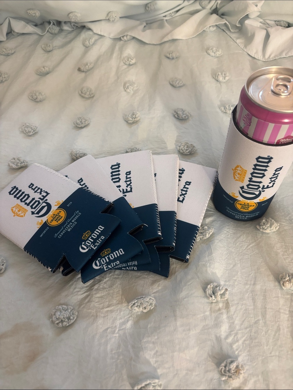 White & Navy Can Cooler Sleeves - Pack of 6